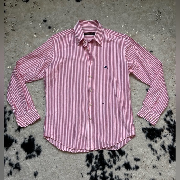 Etro Other - ETRO Men’s Vintage Pink and White Stripe Button Down Dress Shirt Size Large